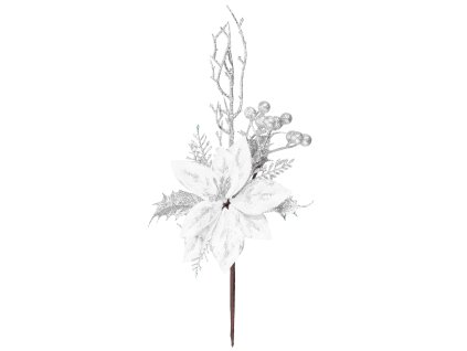 Vetvička MagicHome Vianoce, s kvetom, strieborná, 27 cm