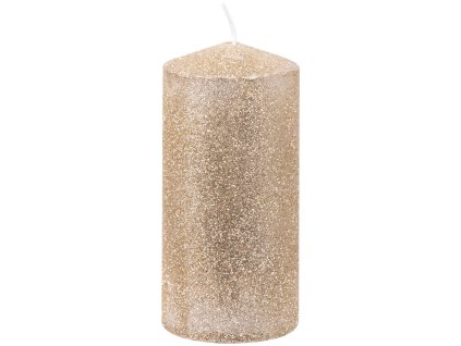 Sviečka MagicHome Vianoce, 5,5x12 cm, valcová, šampaň, s glitrami