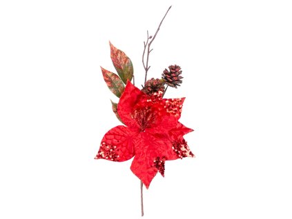 Vetvička MagicHome Vianoce, s kvetom poinsettia, červená, 34 cm