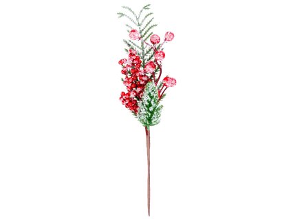 Vetvička MagicHome Vianoce, s bobuľkami, červená, efekt mrazu, 29 cm