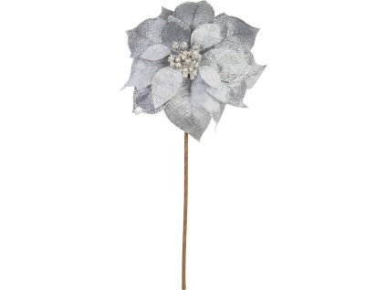 Kvet MagicHome Vianoce, Poinssetia, strieborná, stonka, veľkosť kvetu: 35 cm