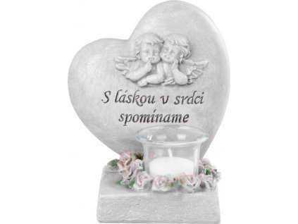 Dekorácia MagicHome, Srdce s anjelikmi, polyresin, na hrob, 15,5x12x17,5 cm