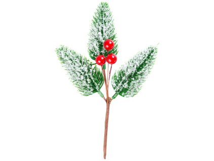 Vetvička MagicHome Vianoce, prírodná, s bobuľkami, zasnežená, 18 cm