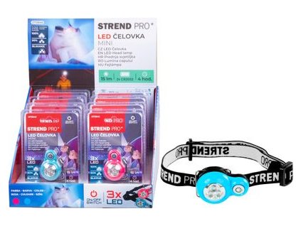 Čelovka Strend Pro Headlight, LED, 15 lm, mini, ružová/modrá, Sellbox 8 ks