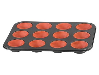 Forma MagicHome, na pečenie, na 12 muffinov, plech, so silik. formami, 35x26,5x3 cm