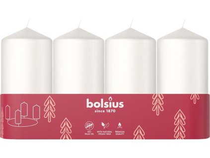 Sviečky Bolsius Pillar Advent, Vianoce, biele, 48/100 mm, bal. 4 ks