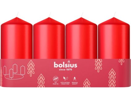 Sviečky Bolsius Pillar Advent, Vianoce, červené, 48/100 mm, bal. 4 ks
