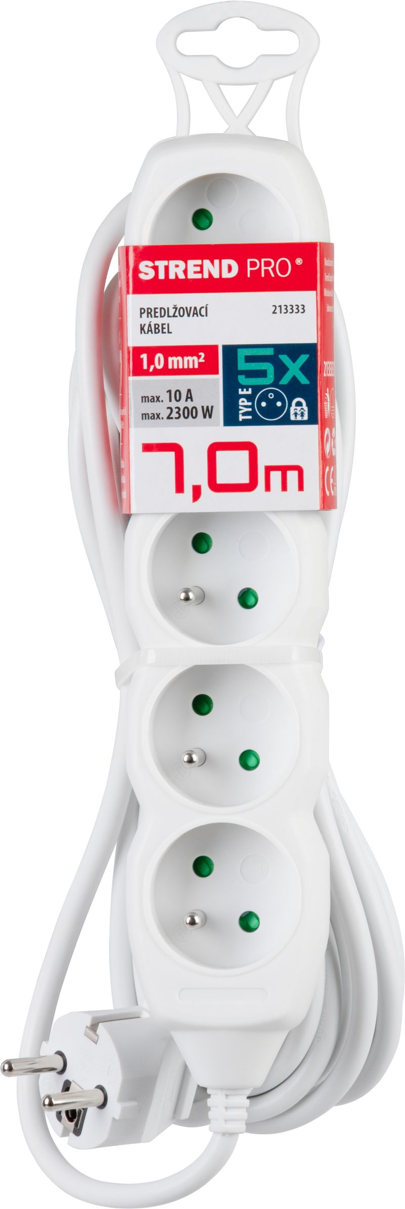 STREND PRO Kábel DG-F805B L-7 m, predlžovací, biely, 5x zásuvka