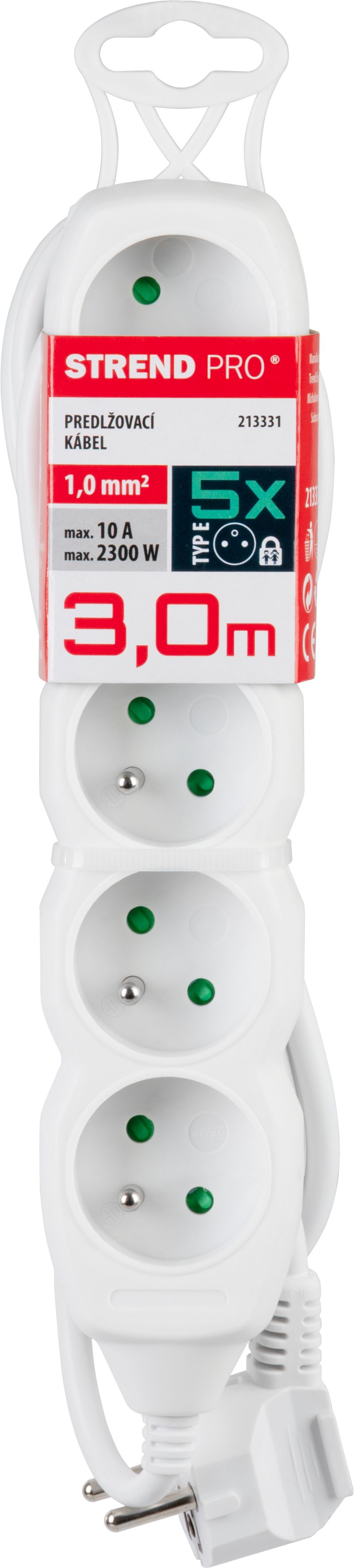 STREND PRO Kábel DG-F805B L-3 m, predlžovací, biely, 5x zásuvka