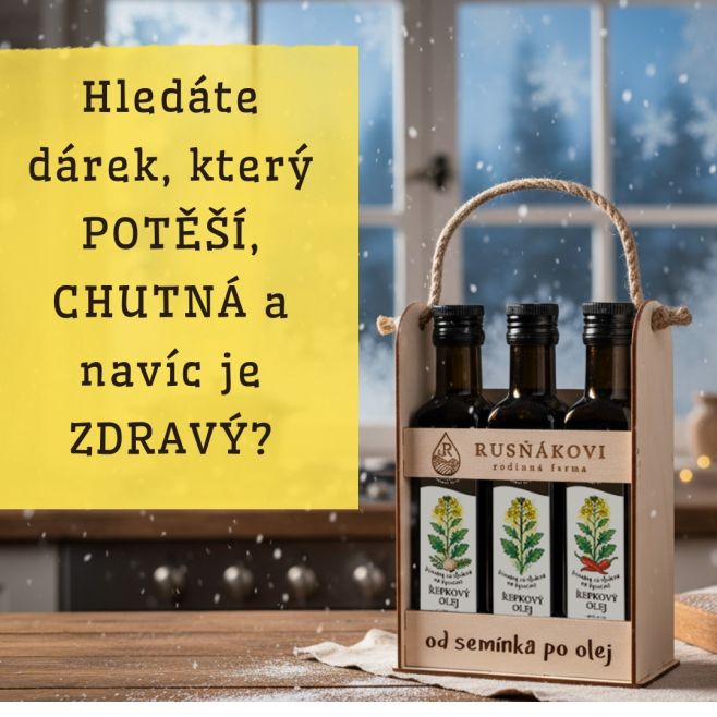 🎁 Dárkové sady za studena lisovaných olejů z rodinné farmy Rusňákovi 💚 Zdravý dárek s příběhem. Vyberte si z řepkového,...