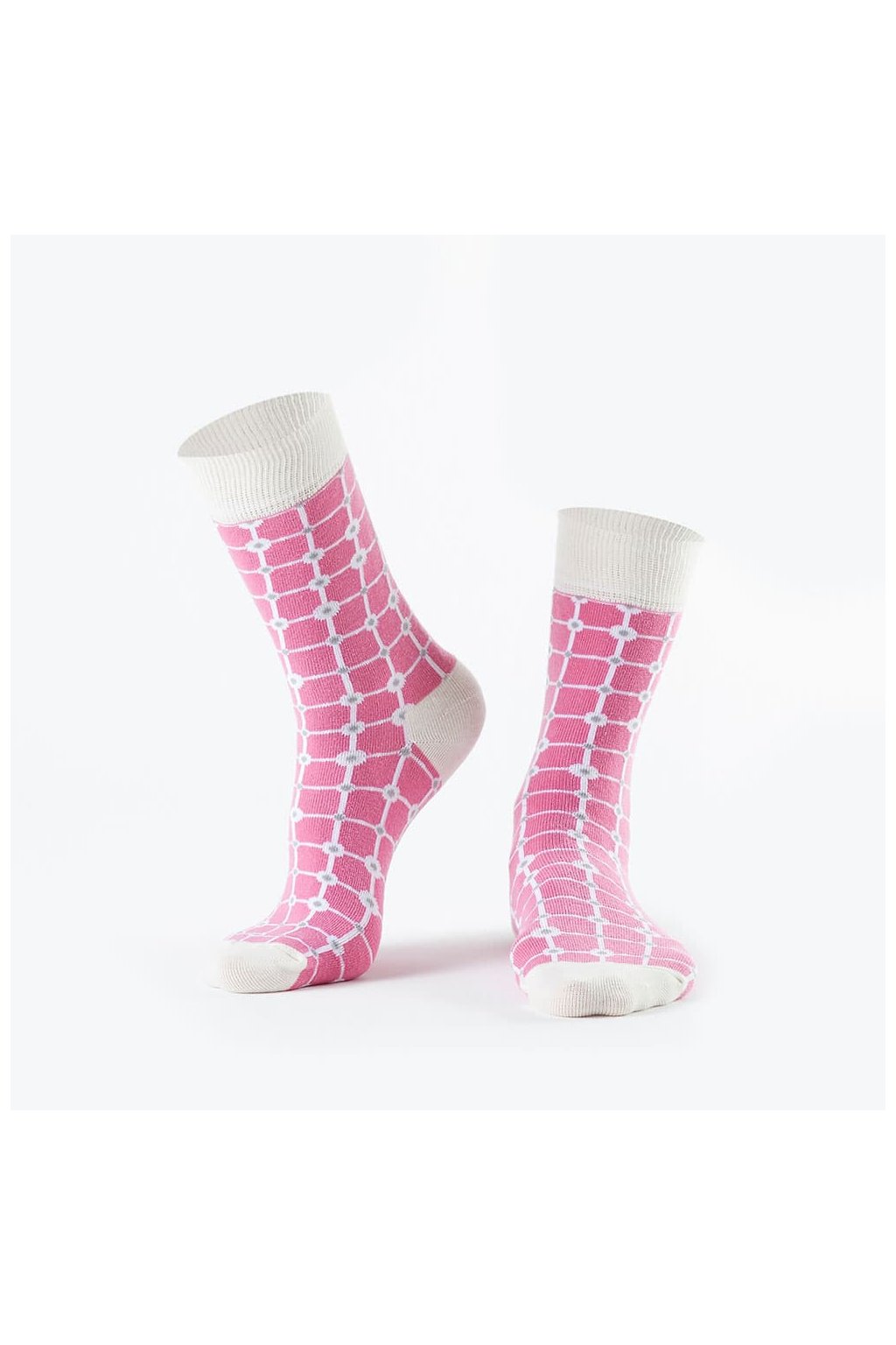 Dámské klasické růžové kostkované ponožky