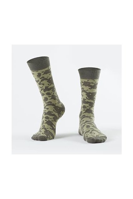 Khaki pánské ponožky Fasardi s army vzory khaki