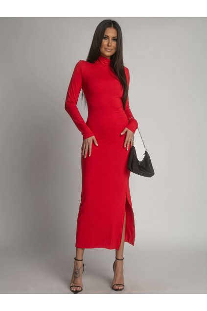 Hladké rolákové šaty s dlouhým rukávem, červené FG678
