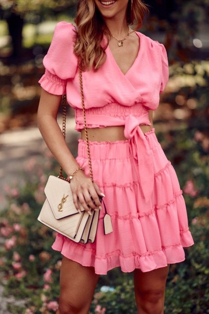 Roztomilá mini sukně s volánky růžová 4008