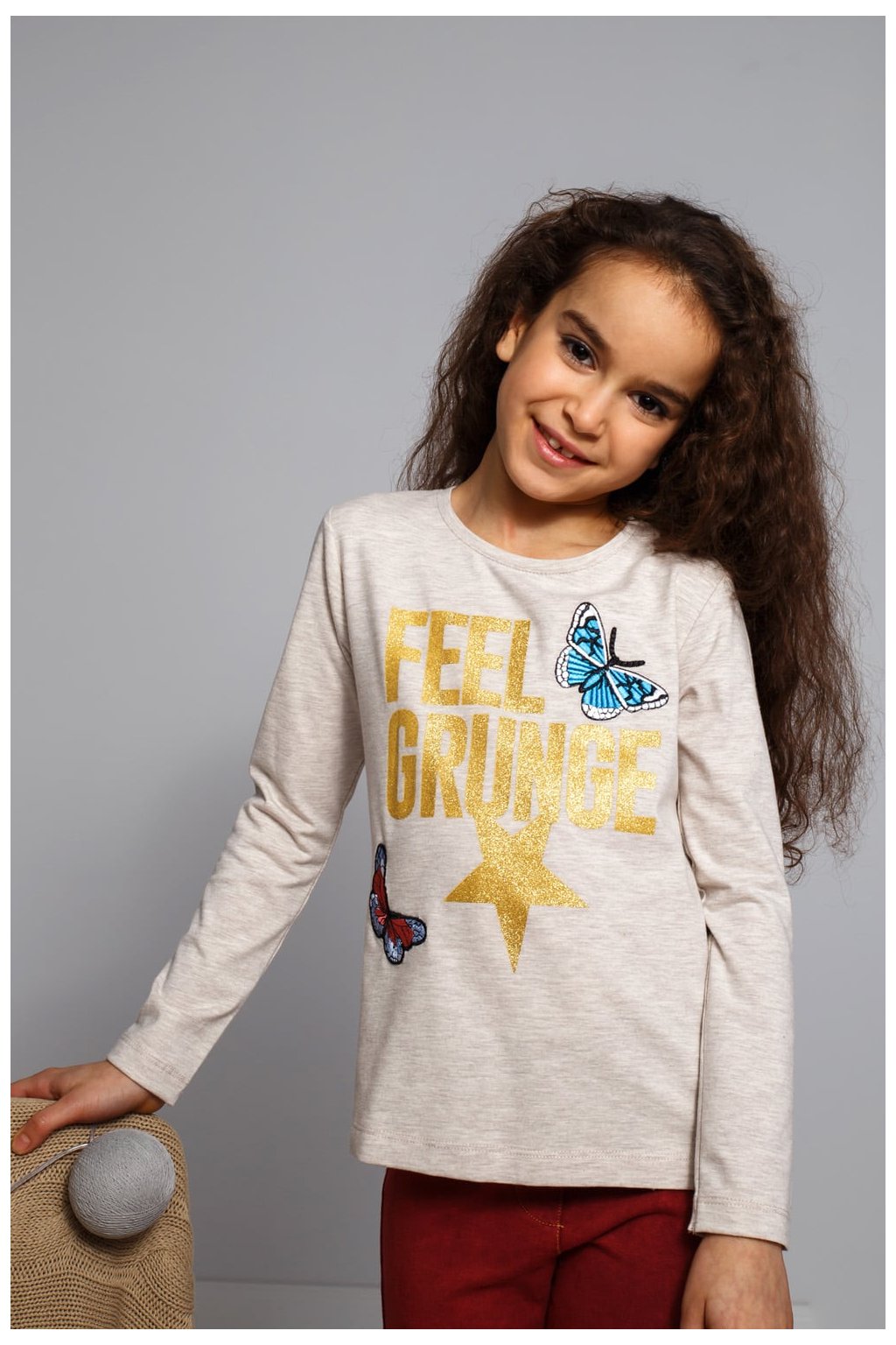 Béžové dívčí tričko Fasardi s potiskem a výšivkami