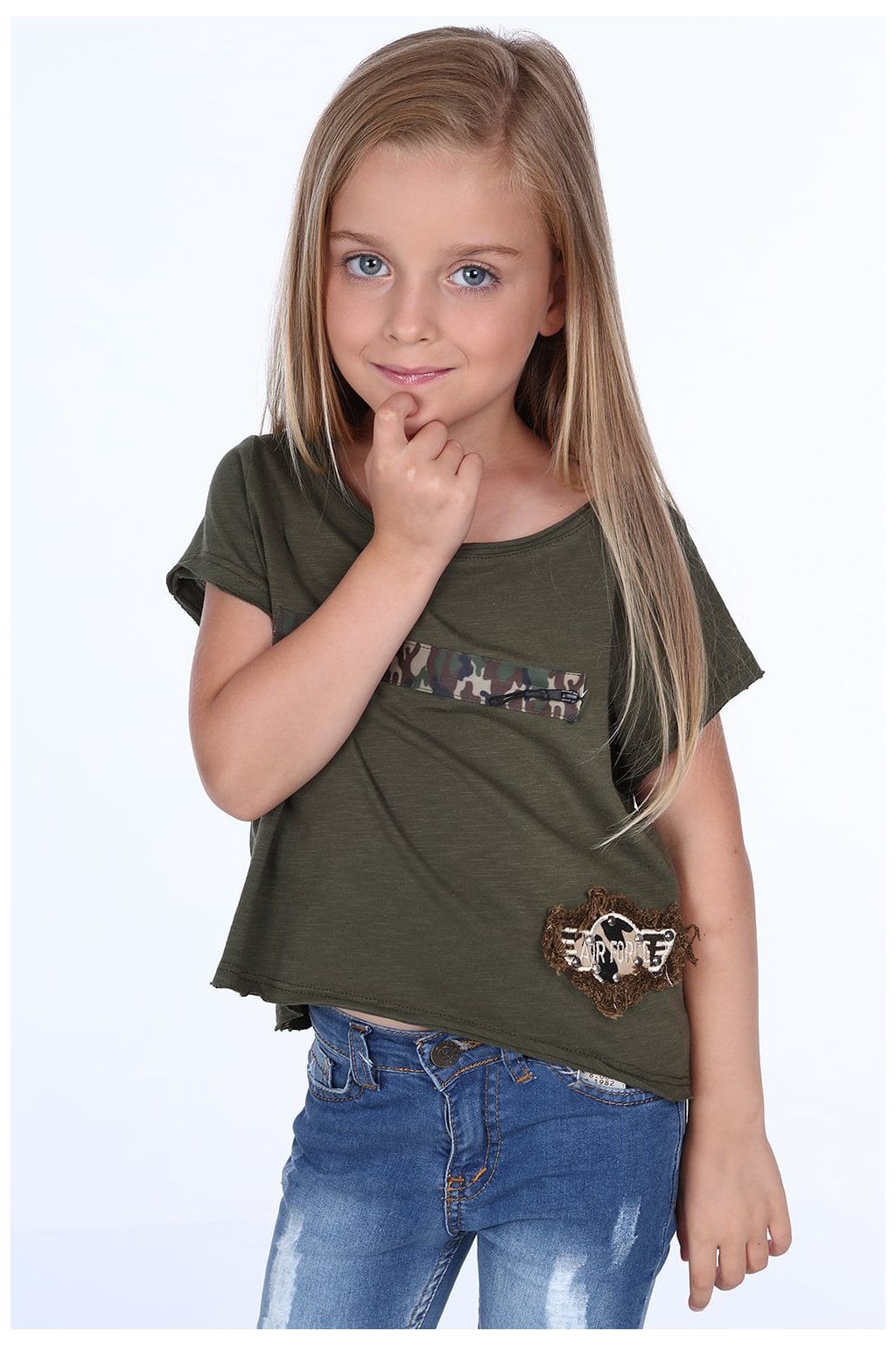 Dívčí tričko s army detaily Fasardi khaki