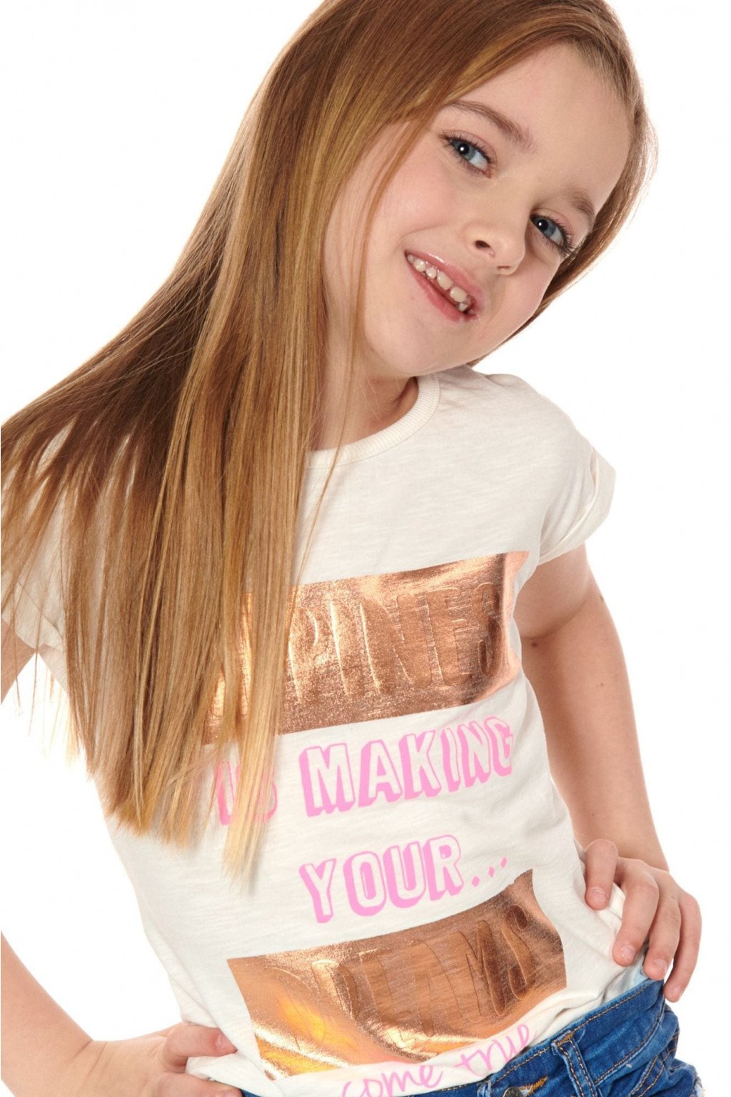 Dívčí tričko s nápisem Fasardi krémové