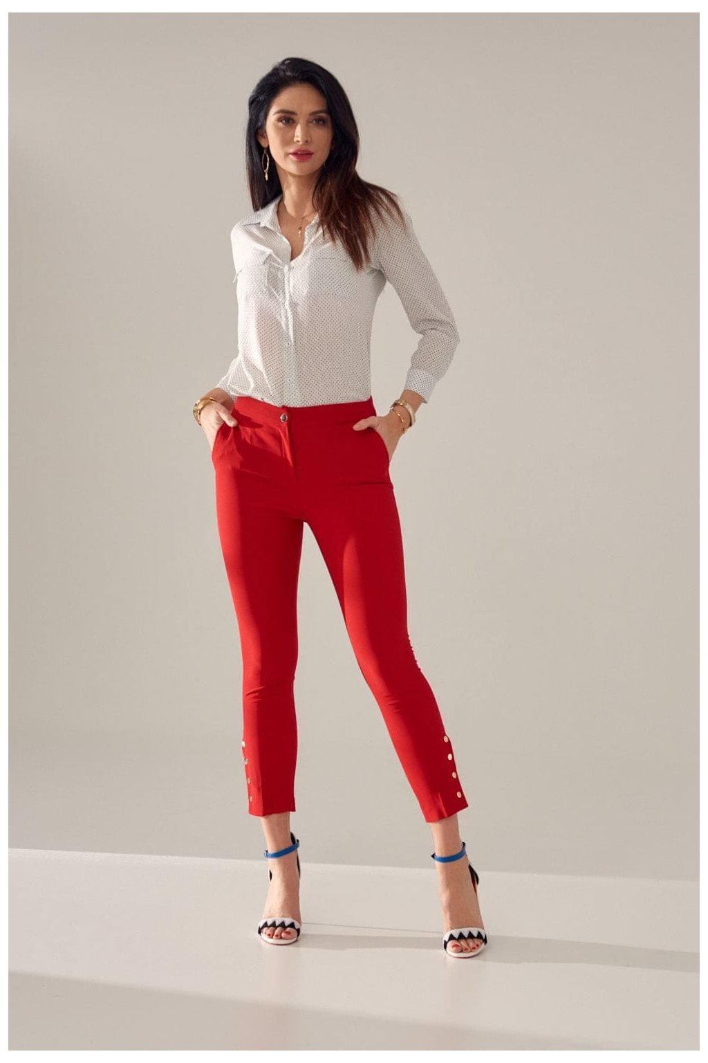 Elegantní červené kalhoty Fasardi