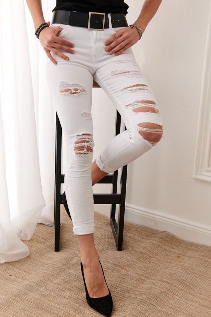 Biele džínsy s dierami 3880