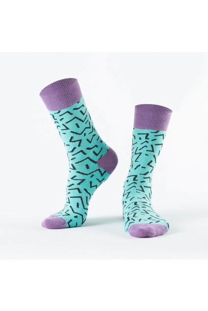 Dámské klasické tyrkysové ponožky s černými vzory