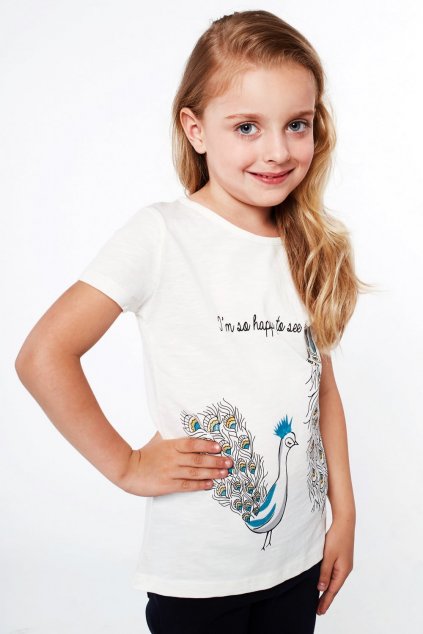 Dívčí krémové tričko s motivem páva Fasardi