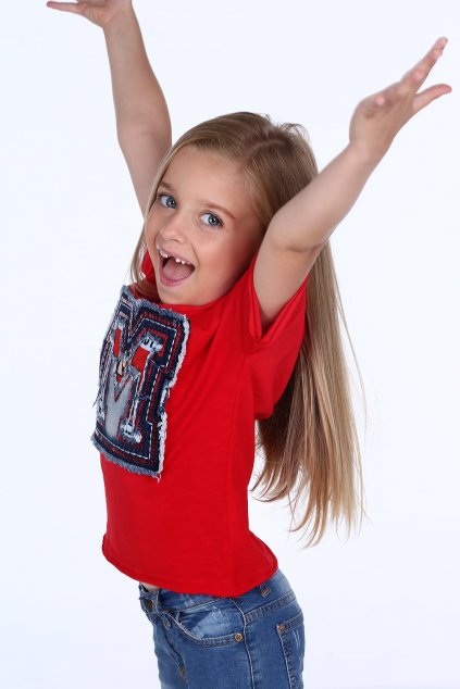 Dívčí tričko s džínovinou Fasardi červené