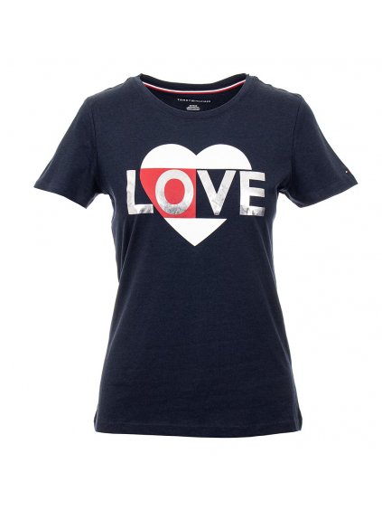 TH126 Tommy Hilfiger dámské tričko tmavě modré s potiskem srdce (1)