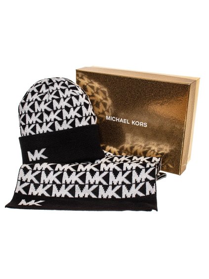 MK201 Michael Kors dámský set čepice a šála černý (1)