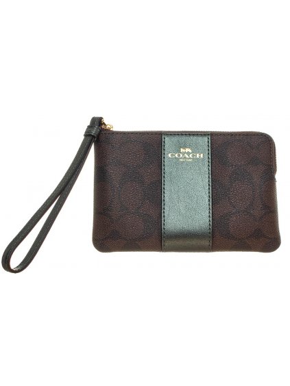 CCH15 Coach dámské psaníčko hnědo zelené s monogramy (1)