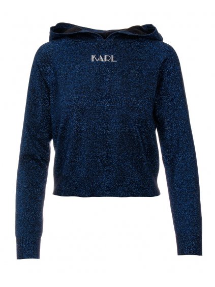 KL127 Karl Lagerfeld dámský svetr s kapucí Sparkle Hooded modrý (1)