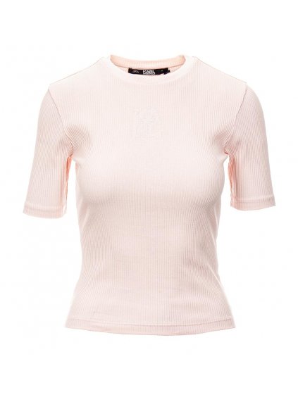 KL133 Karl Lagerfeld dámské tričko Athleisure Solid Rib růžové (1)