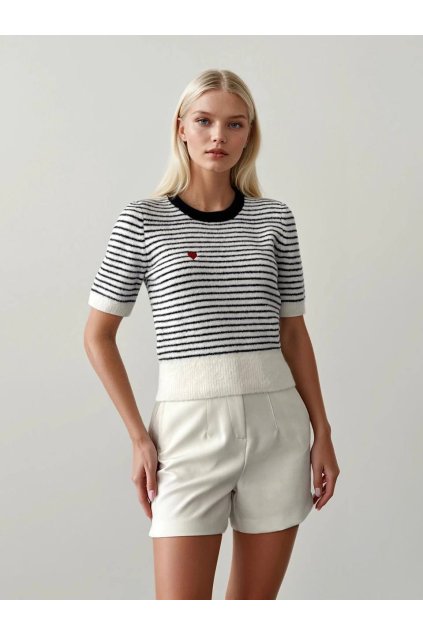 Prúžkovaný pulóver s krátkym rukávom