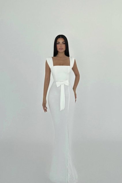 White Grace – Elegantné dlhé biele šaty s mašľou