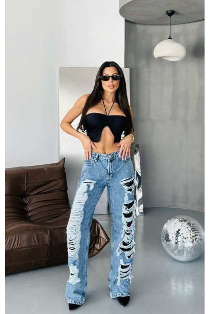 Dámske rifľové nohavice “Crystal Destroyed Denim”