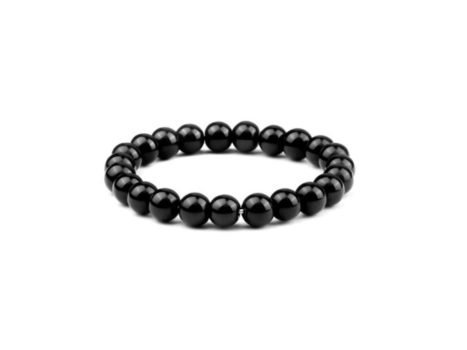 Náramek Black Shiny Elastic: Elastický náramek s lesklými černými korálky, dokonalý pro přidání sofistikovaného doteku k jakémukoli vzhledu.