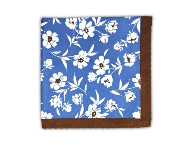 2445 1 modro hnedy kapesnicek do saka flowers s bilymi kvetinami