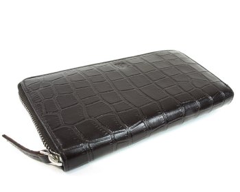 Tmavě hnědá croco dámská kožená zipová peněženka 511-1306-47