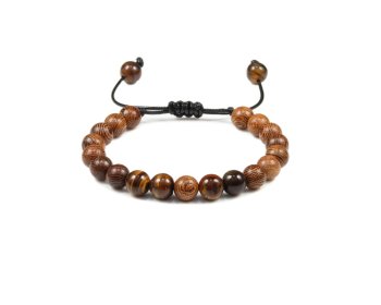 Náramek Wood & Tiger Eye: Elastický náramek kombinující dřevěné korálky s energickými kameny tygřího oka, ideální pro přilákání pozitivní energie.