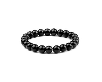 Náramek Black Shiny Elastic: Elastický náramek s lesklými černými korálky, dokonalý pro přidání sofistikovaného doteku k jakémukoli vzhledu.