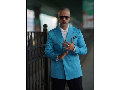 Pánske tyrkysové dvojradové sako Blue