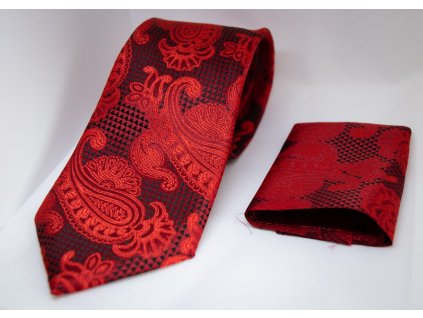 Pánsky set : červená kravata a vreckovka