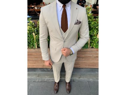 Pánsky hnedý slim fit oblek Mallorca