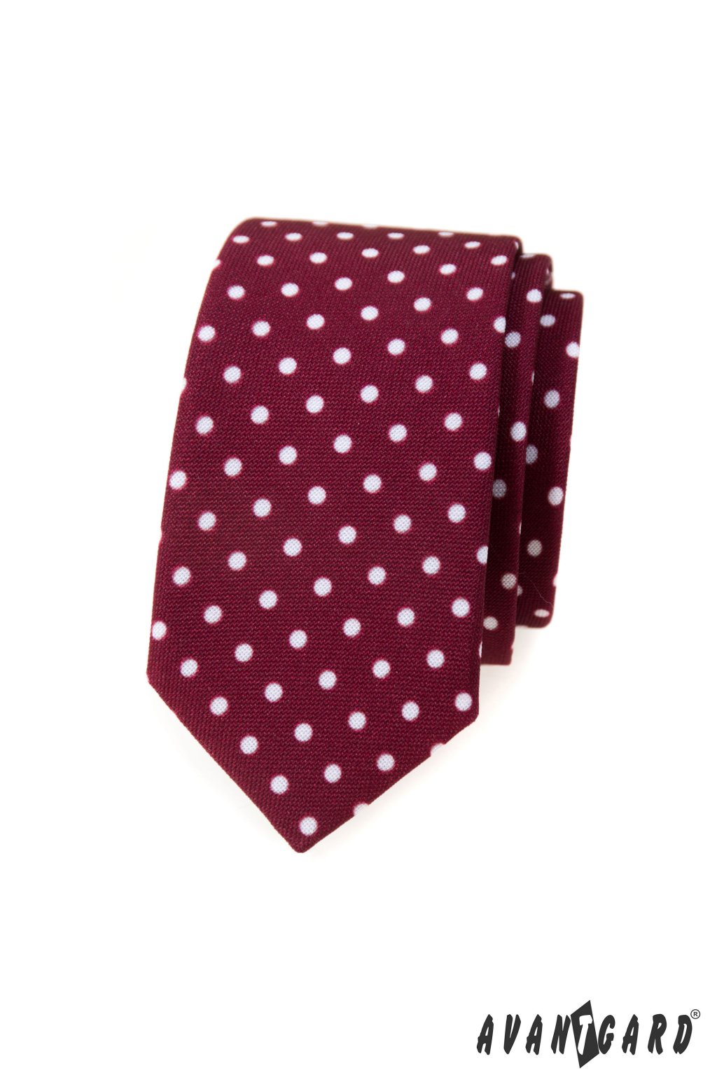 Pánská luxusní kravata SLIM bordó s bílými puntíky 571 - 1980