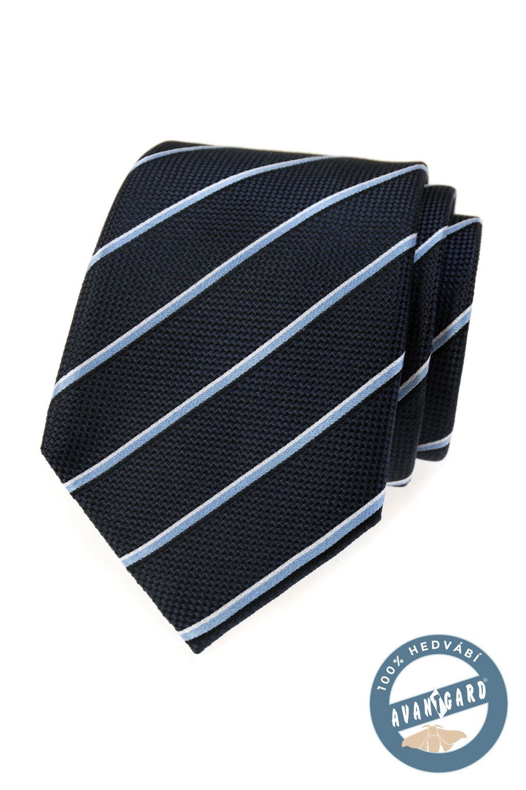 Tmavě modrá hedvábná kravata s proužkem 621 - 7720