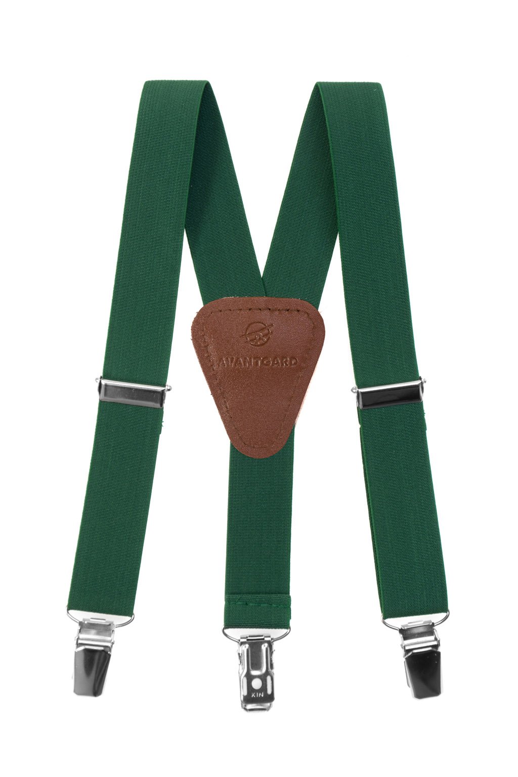 Chlapecké šle Y s koženým středem a zapínáním na klipy - 25 mm smaragdová, tmavě hnědá kůže 862-904663