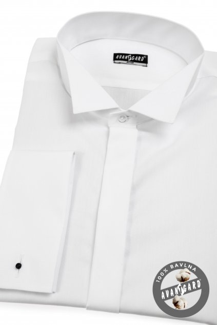 Pánská košile FRAKOVKA SLIM s dvojitými manžetami na manžetové knoflíčky bílá 155 - 1