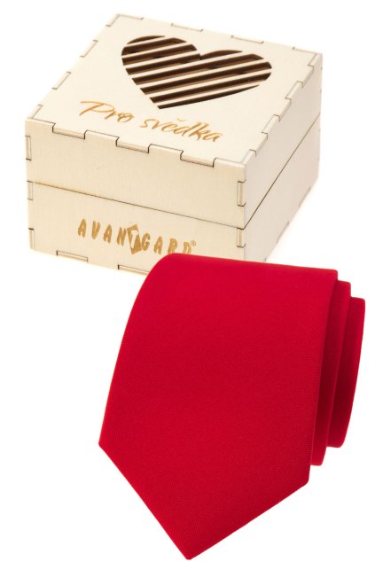 Dárkový set Pro svědka - Kravata LUX v dárkové dřevěné krabičce s nápisem červená, přírodní dřevo 919-985721