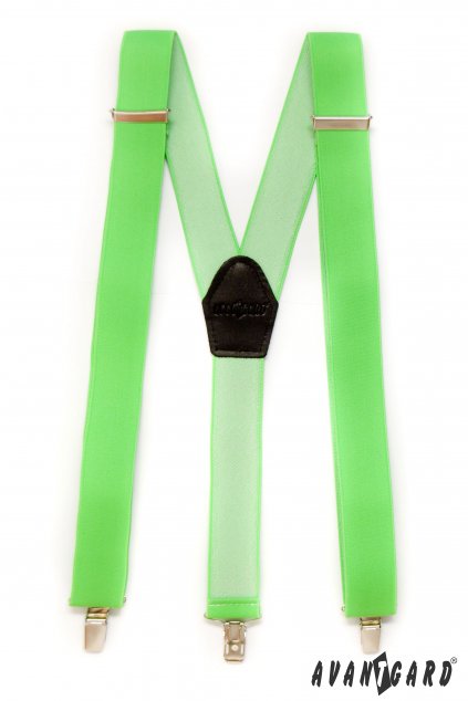 Šle Y s koženým středem a zapínáním na klipy - 35 mm zelená neon 856-9026