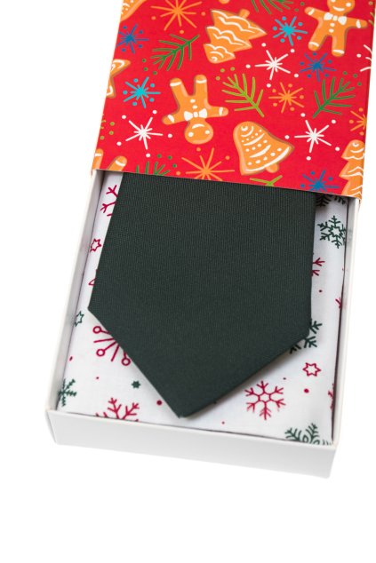 Vánoční dárkový set - Kravata LUX s kapesníčkem v papírové krabičce zelená 919-9860