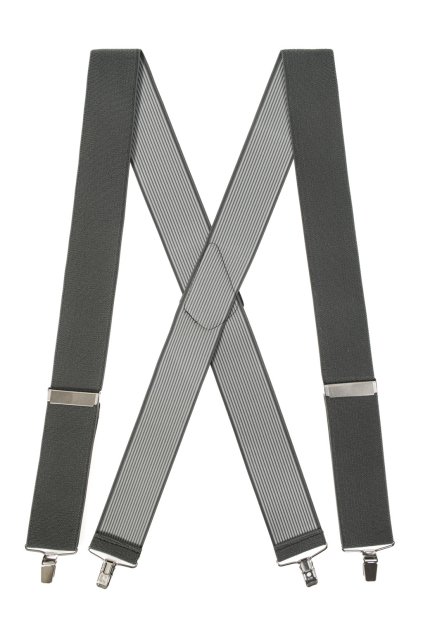 Šle X s koženým středem a zapínáním na klipy - 50 mm šedá, černá kůže 872-2100